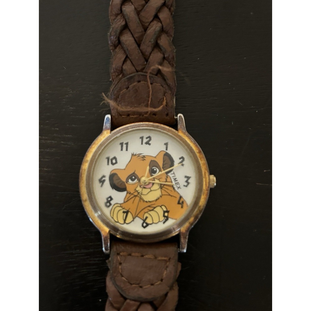 VINTAGE DISNEY TIMEX LION KING SIMBA WRIST WATCH LEATHER NEEDS BATTERY UNTESTED